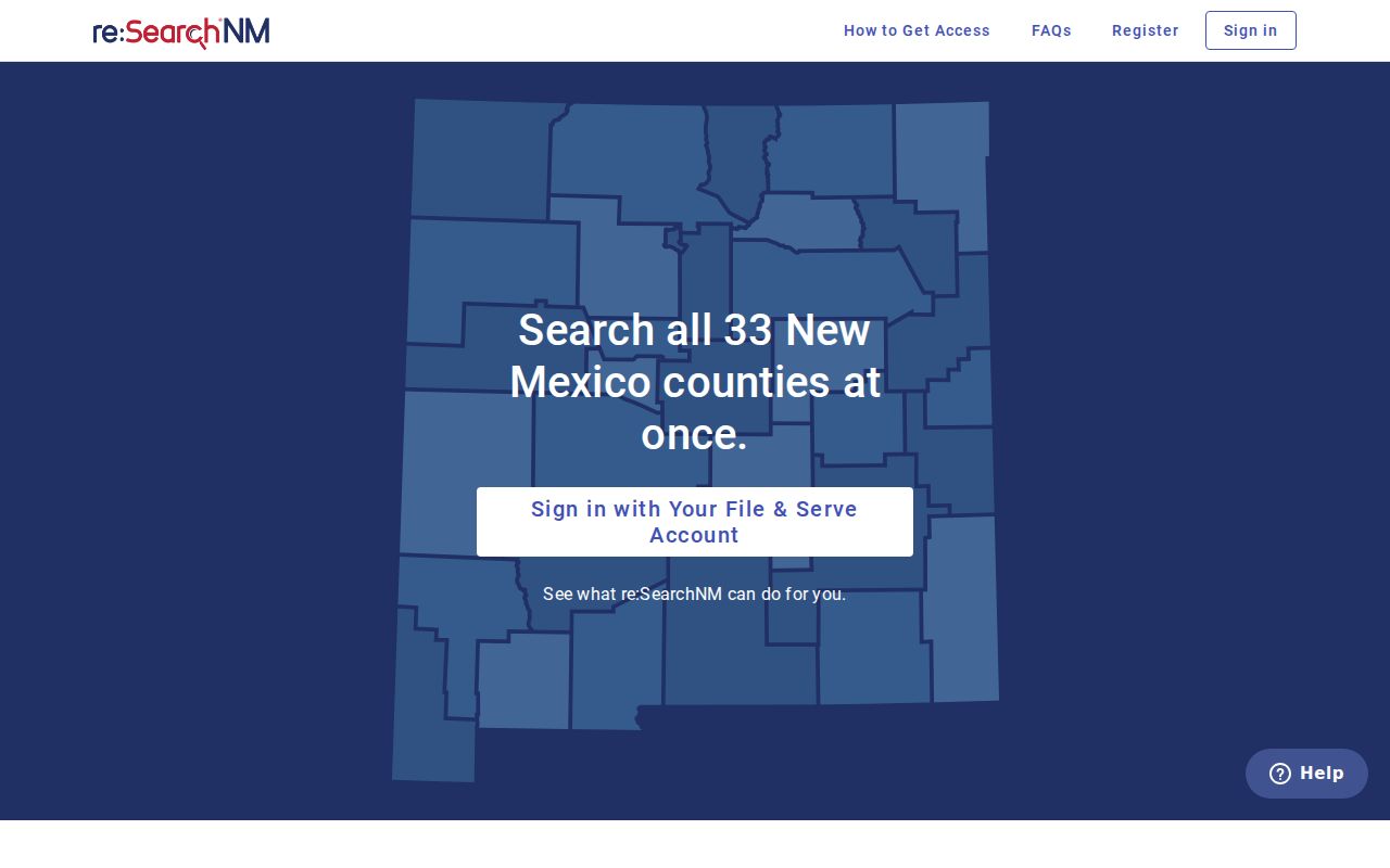 Bernalillo County case lookup access at the re:SearchNM registered portal