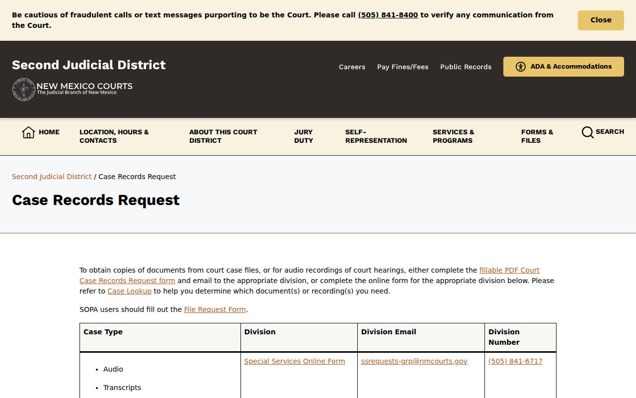 Bernalillo County civil docket District Court records request hub