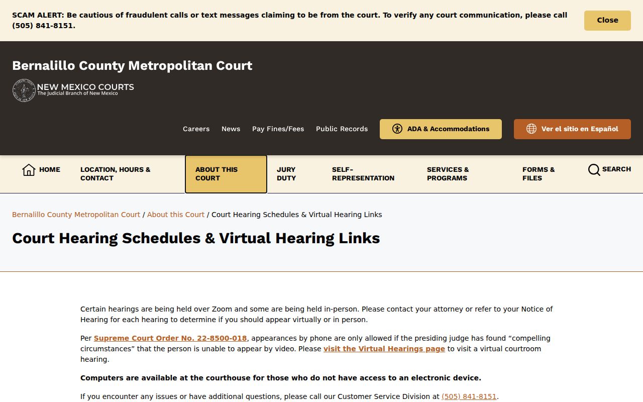 Bernalillo County court dates Metro docket and hearing information