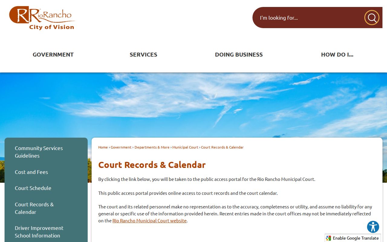 Bernalillo County court dates Rio Rancho records and calendar route