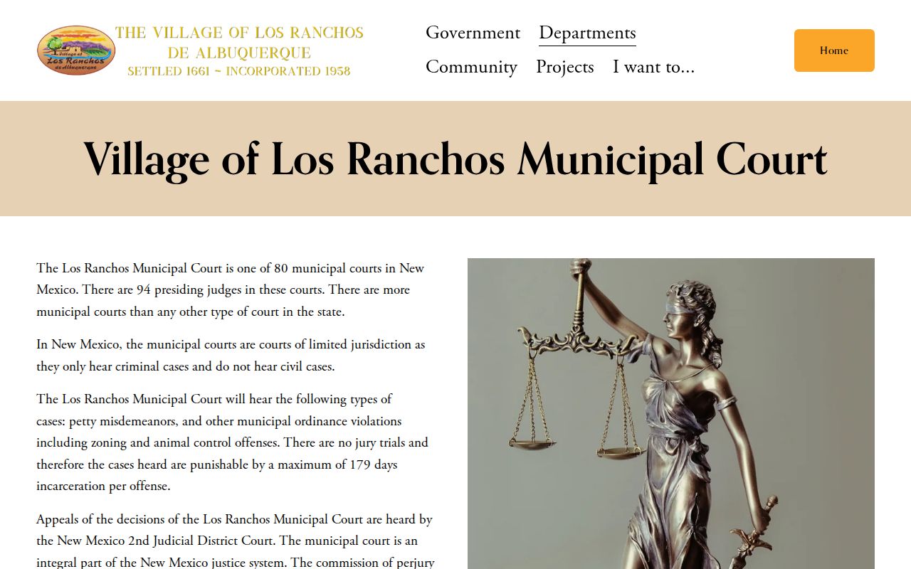 Bernalillo County court records source for Los Ranchos Municipal Court
