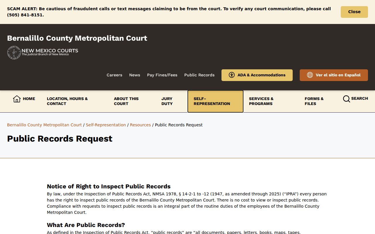 Bernalillo County court records request information from Metropolitan Court IPRA
