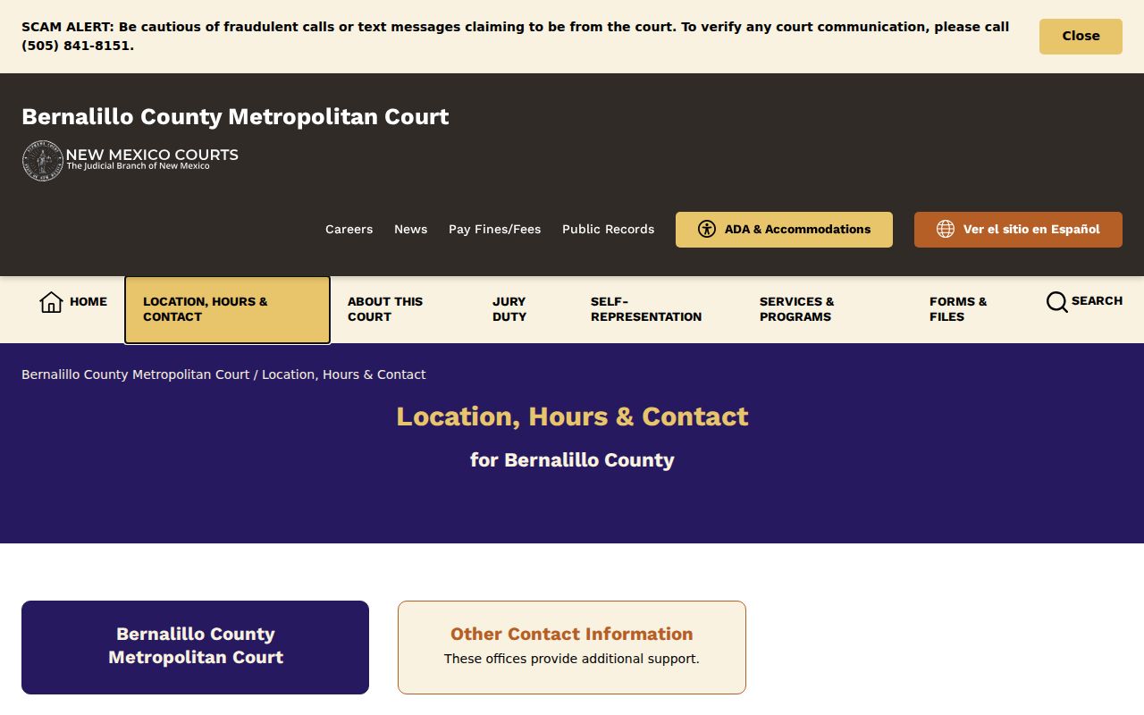 Bernalillo County criminal docket Metro Court contact information