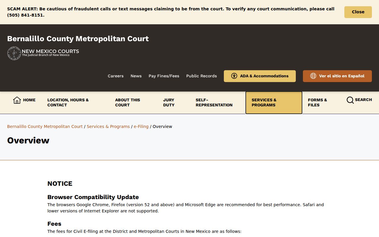 Bernalillo County criminal docket Metro electronic filing overview