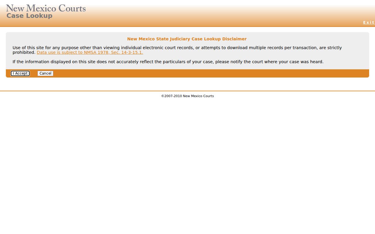 Bernalillo County court docket Case Lookup public search screen