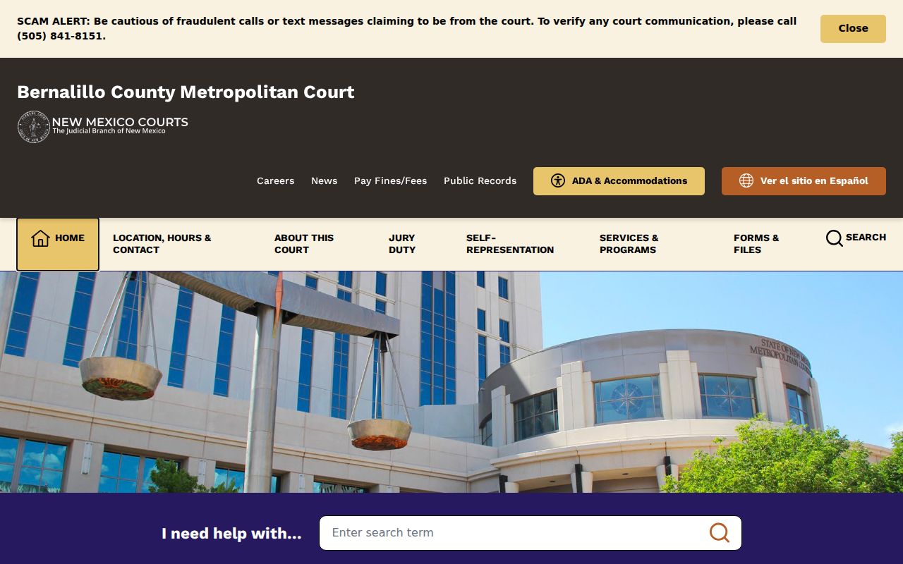 Bernalillo County court docket Metropolitan Court public service page