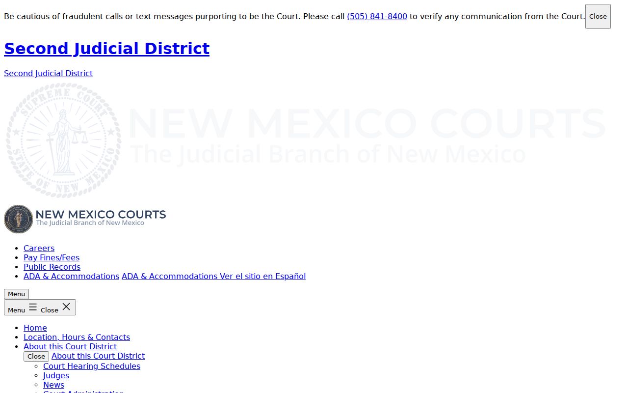Bernalillo County court docket Second Judicial District Court home page